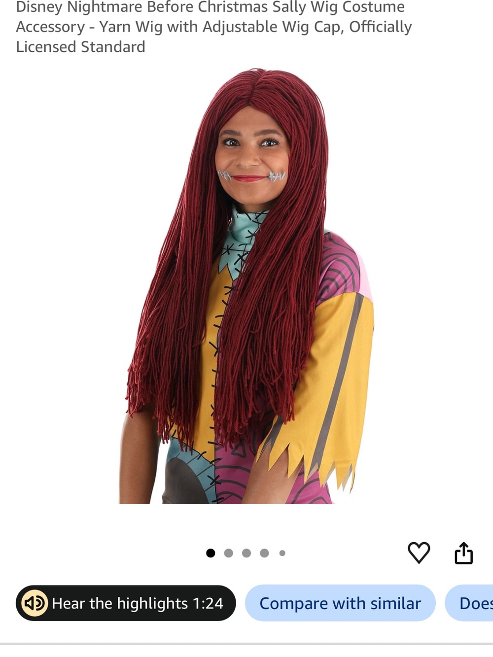Disney Nightmare Before Christmas Sally Yarn Fringe wig